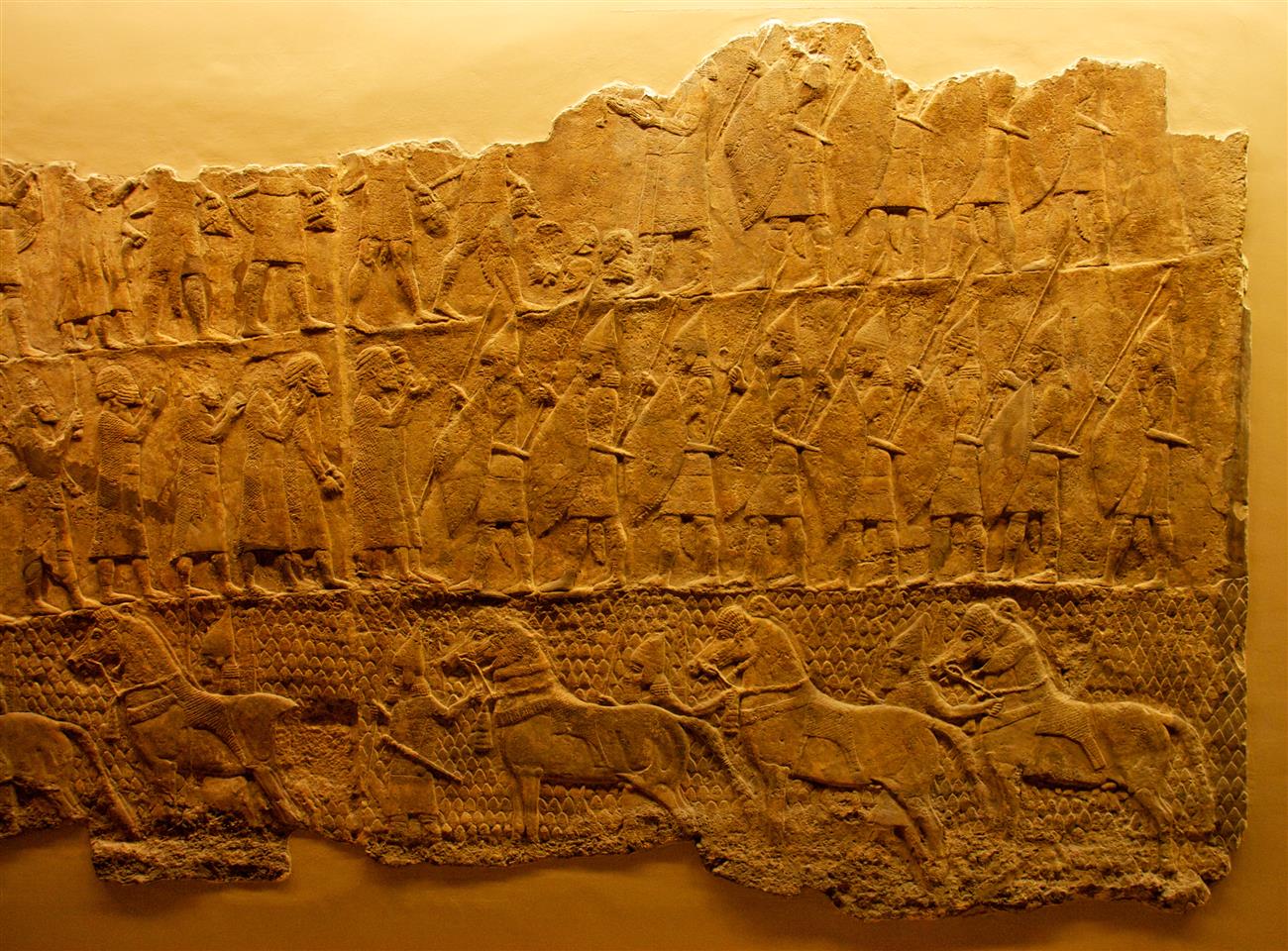 An Assyrian palace relief from Nineveh depicting Sennacherib's army at the siege of the Judahite city of Lachish.