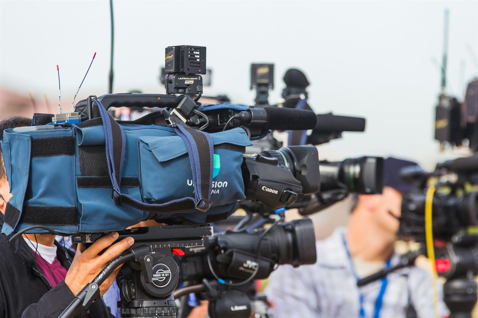 A professional press video camera.